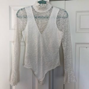 White sheer lace bodysuit